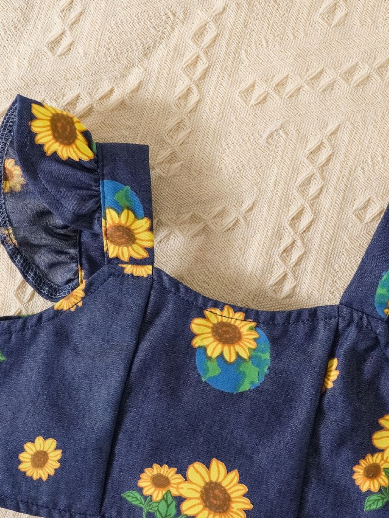 Piger Mode Blomsterprint Denim Top Shorts Sæt