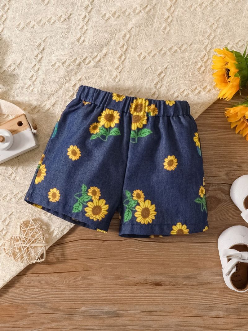 Piger Mode Blomsterprint Denim Top Shorts Sæt