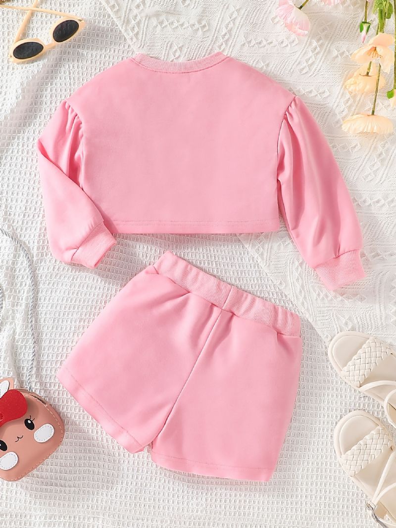 Piger Pink Langærmet Sweatshirt + Shorts Sæt Børnetøj