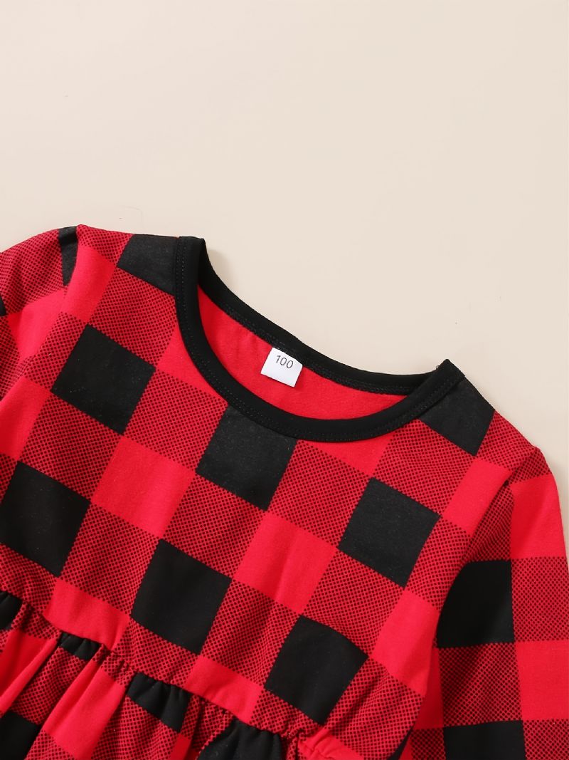 Piger Plaid Langærmet Crew Neck Top Ripped Denim Bukser Sæt Efterår Vinter