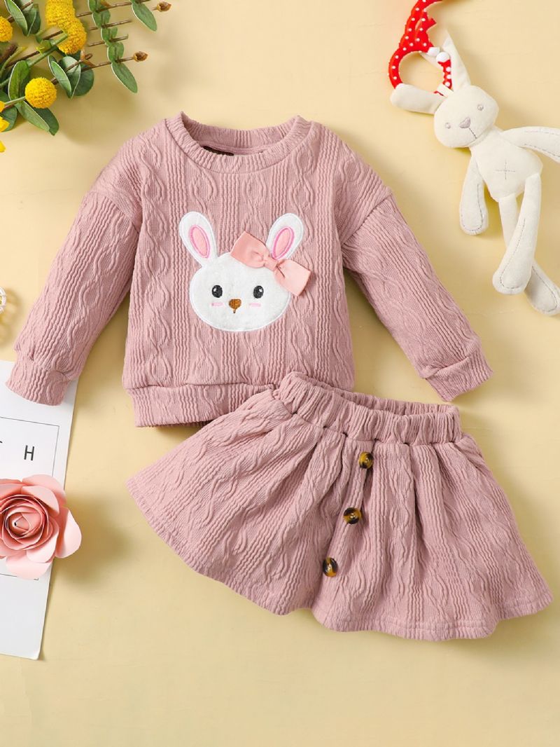 Piger Rund Hals Langærmet Bunny Sweater Nederdel Sæt