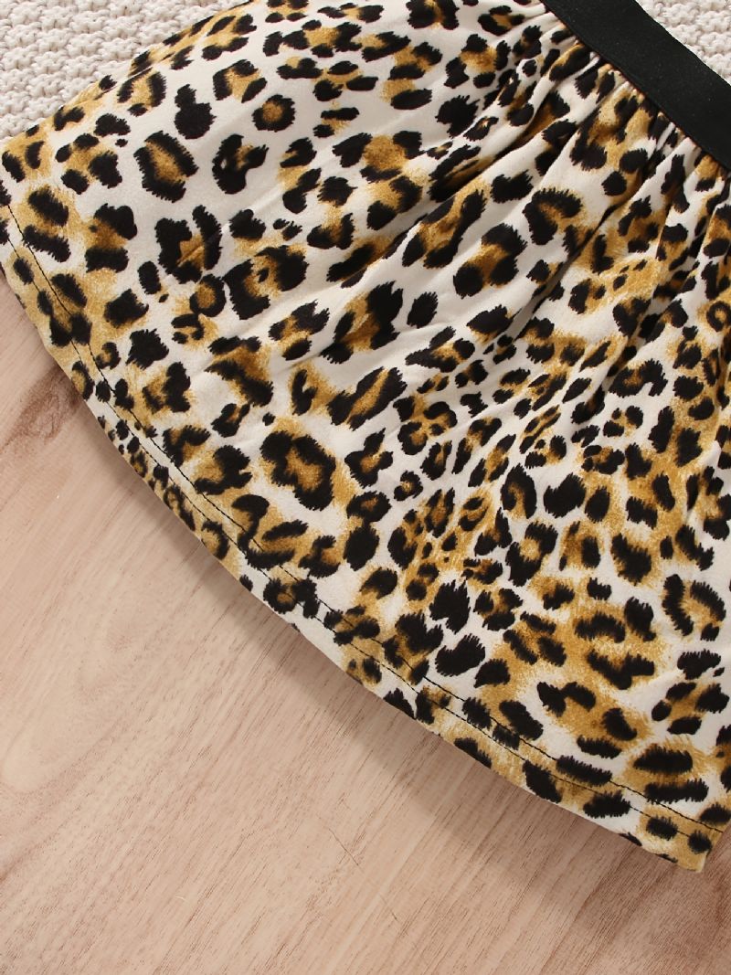 Piger Sød Leopard Nederdel Sæt Med Sort Print Toppe & Til Vinter