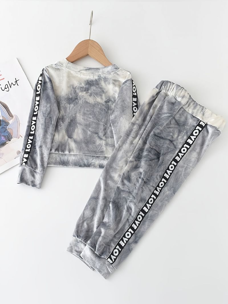 Piger Tie Dye Langærmet Sweatshirt + Joggingbukser Sæt Børnetøj