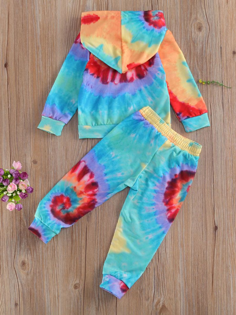 Piger Tie Dye Print Langærmet Hættetrøje Og Buksesæt Tøjsæt Til Småbørn