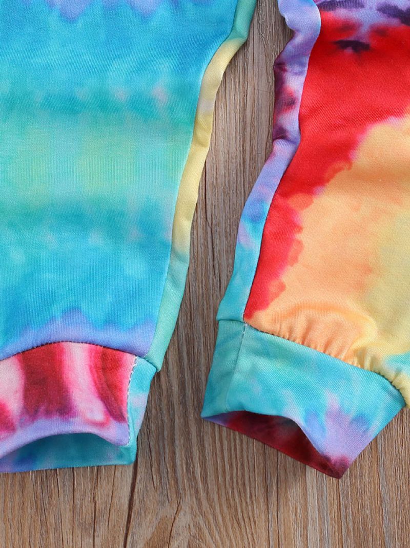 Piger Tie Dye Print Langærmet Hættetrøje Og Buksesæt Tøjsæt Til Småbørn