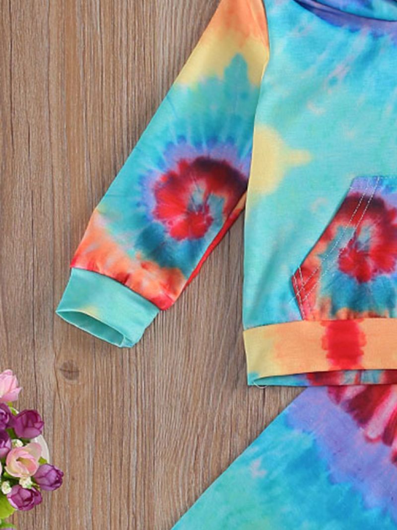 Piger Tie Dye Print Langærmet Hættetrøje Og Buksesæt Tøjsæt Til Småbørn