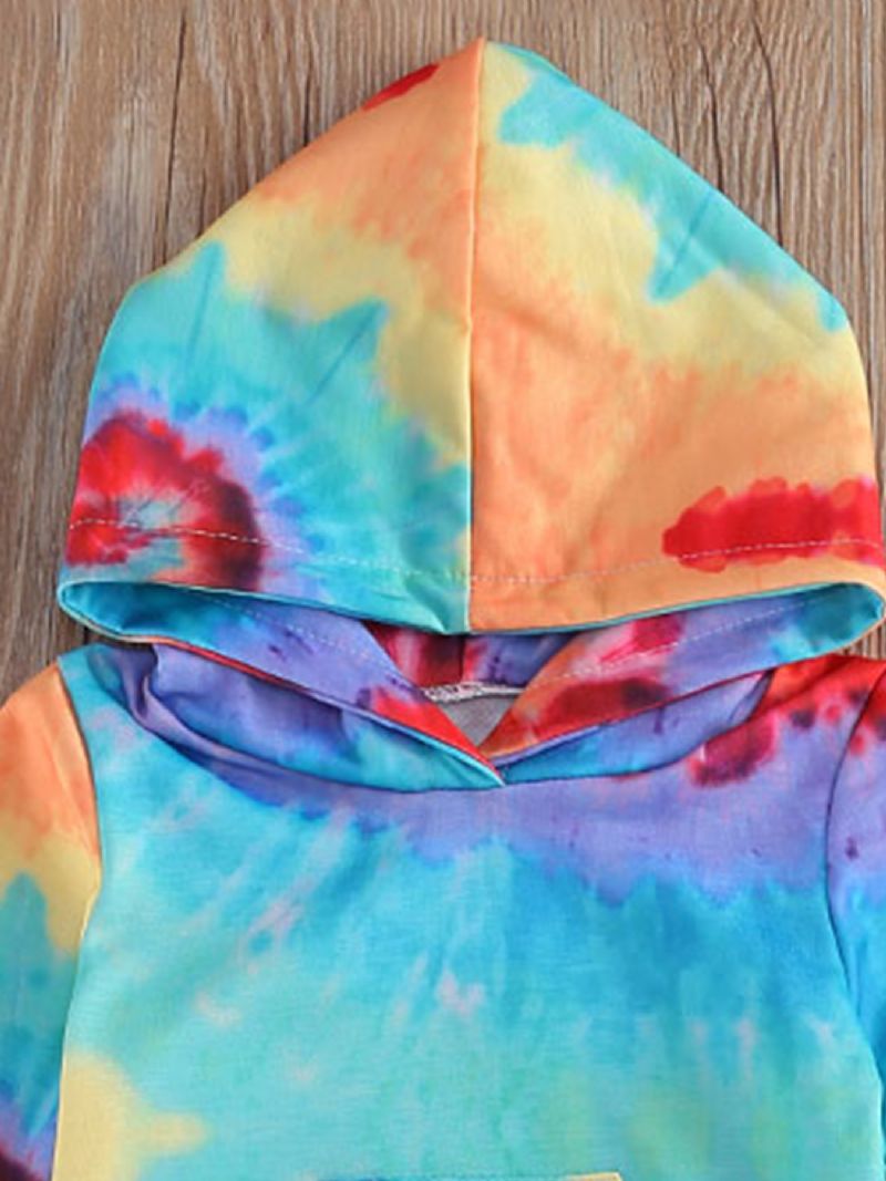 Piger Tie Dye Print Langærmet Hættetrøje Og Buksesæt Tøjsæt Til Småbørn