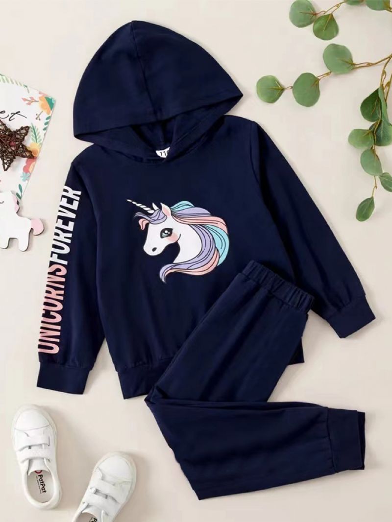 Piger Unicorn Print Mode Casual Hættetrøje & Leggings Sæt