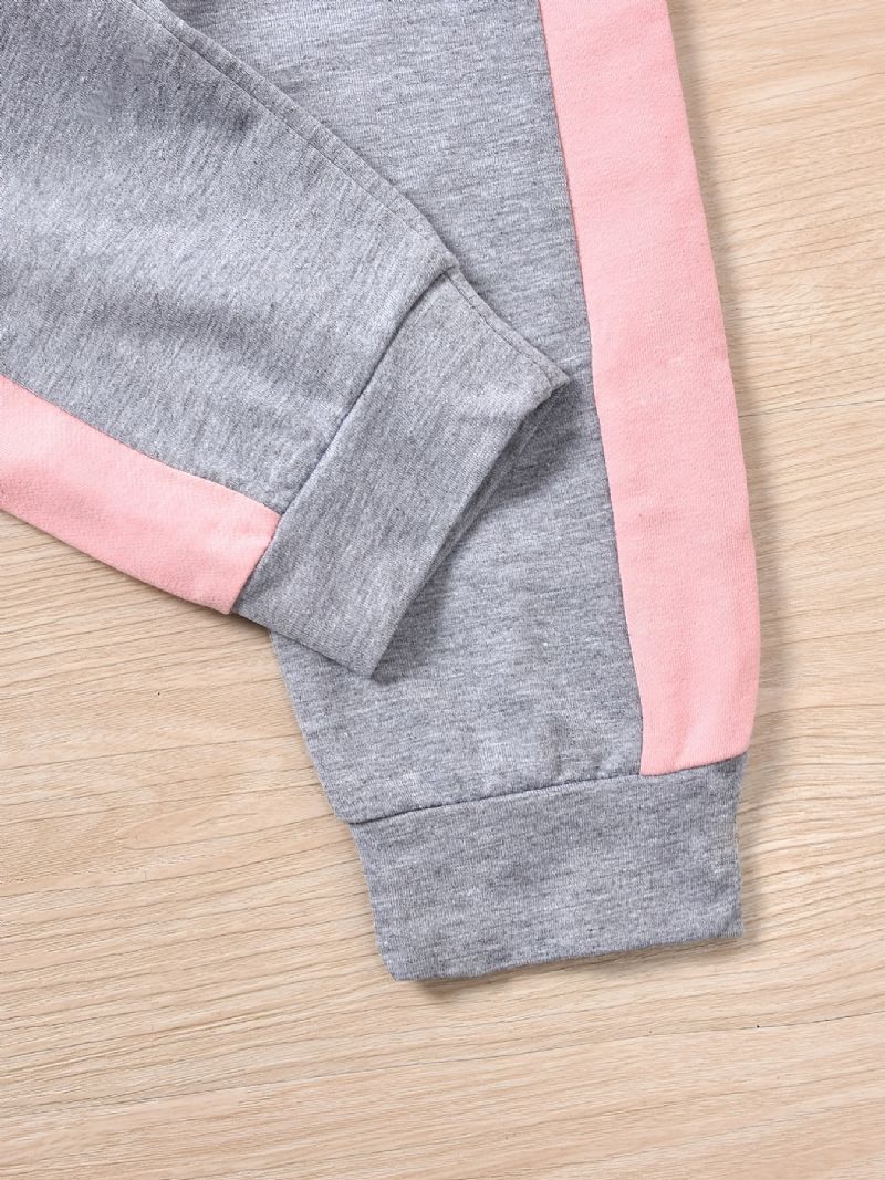 Piger Unicorn Trim Langærmet Sweatshirt + Matchende Colorblock Sweatpants Sæt Til Vinter Børnetøj