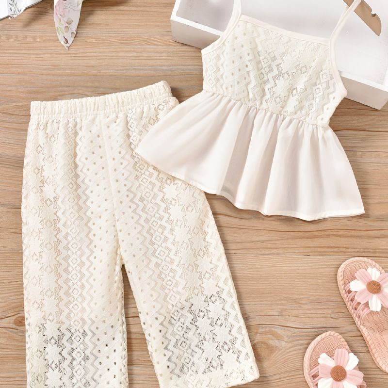 Piger White Lace Camisole + Wild Leg Pants Set Babytøj Outfit