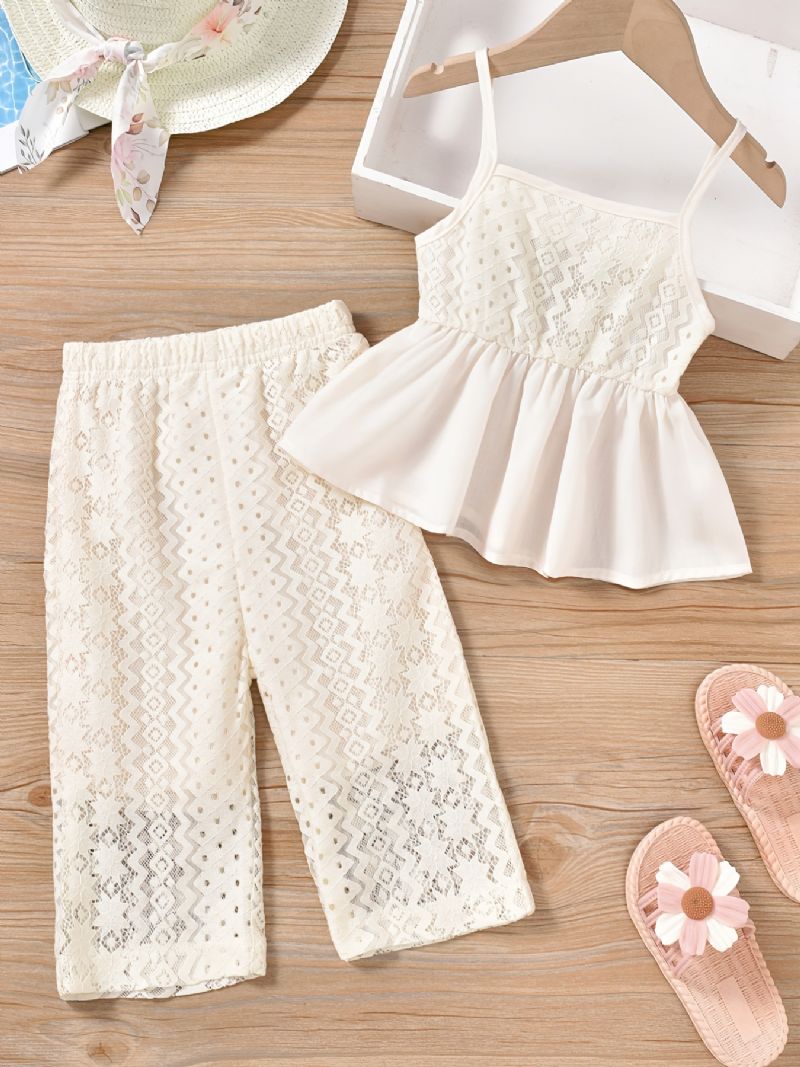 Piger White Lace Camisole + Wild Leg Pants Set Babytøj Outfit