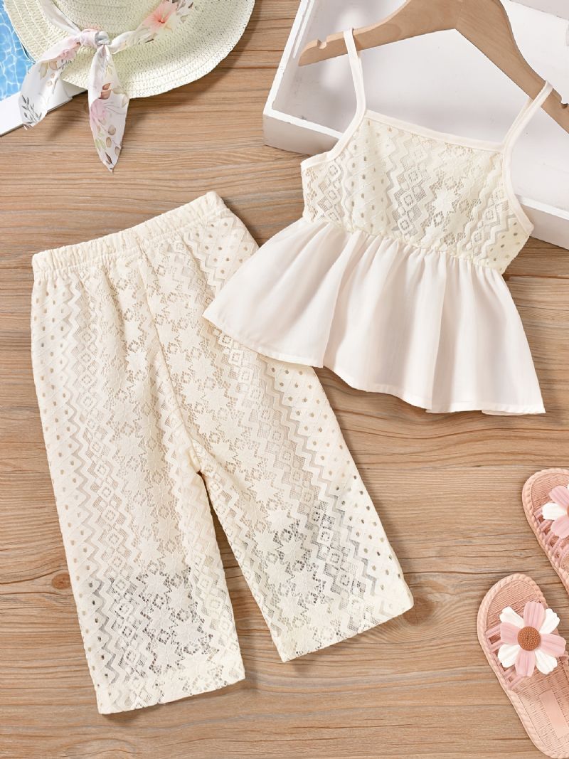 Piger White Lace Camisole + Wild Leg Pants Set Babytøj Outfit