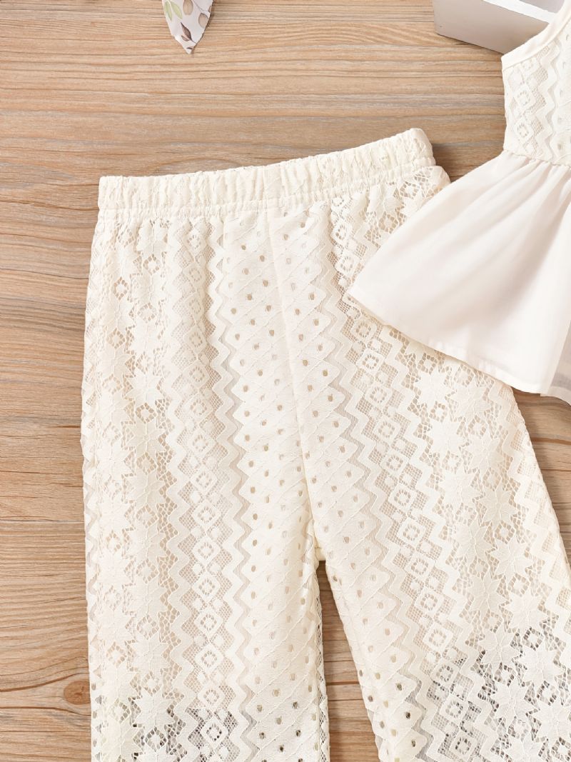 Piger White Lace Camisole + Wild Leg Pants Set Babytøj Outfit