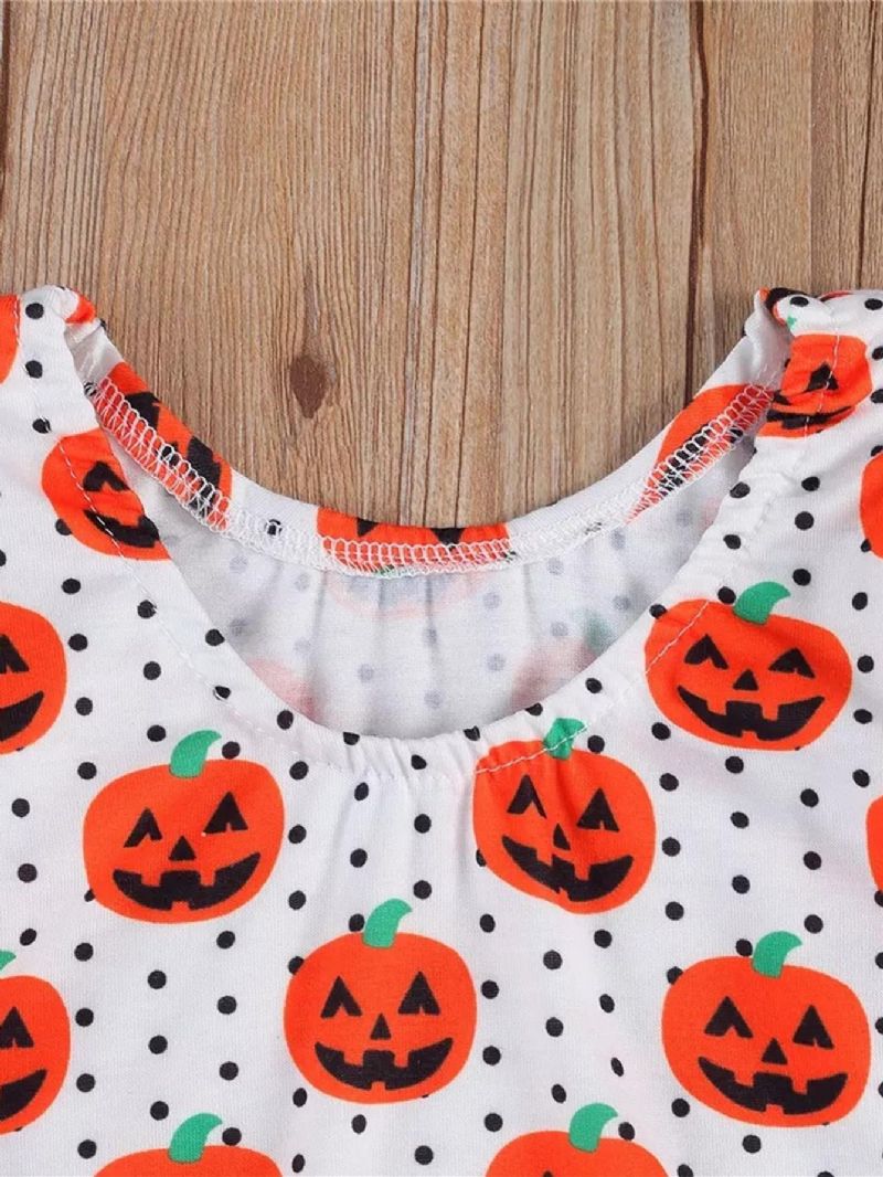 Småbørn Baby Pige Halloween Tøj Græskar Romper Top Kraniet Flæse T-shirt Ghost Stripe Tutu Nederdel Outfit Sæt