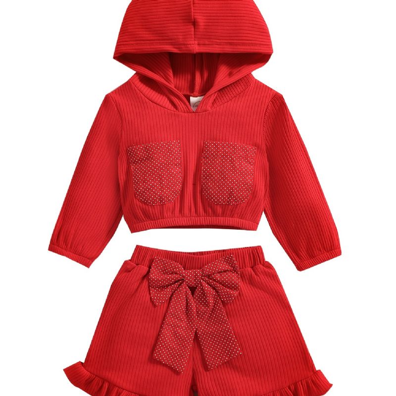 Småbørn Baby Piger Langærmet Hættetrøje + Matchende Sløjfe Kort Outfit Børn Tøjsæt Til Jul