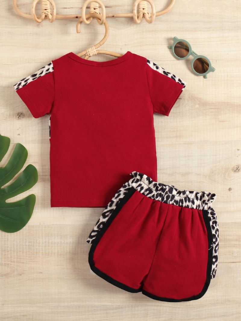 Småbørn Piger Patchwork Røde Leopard Shorts Sæt