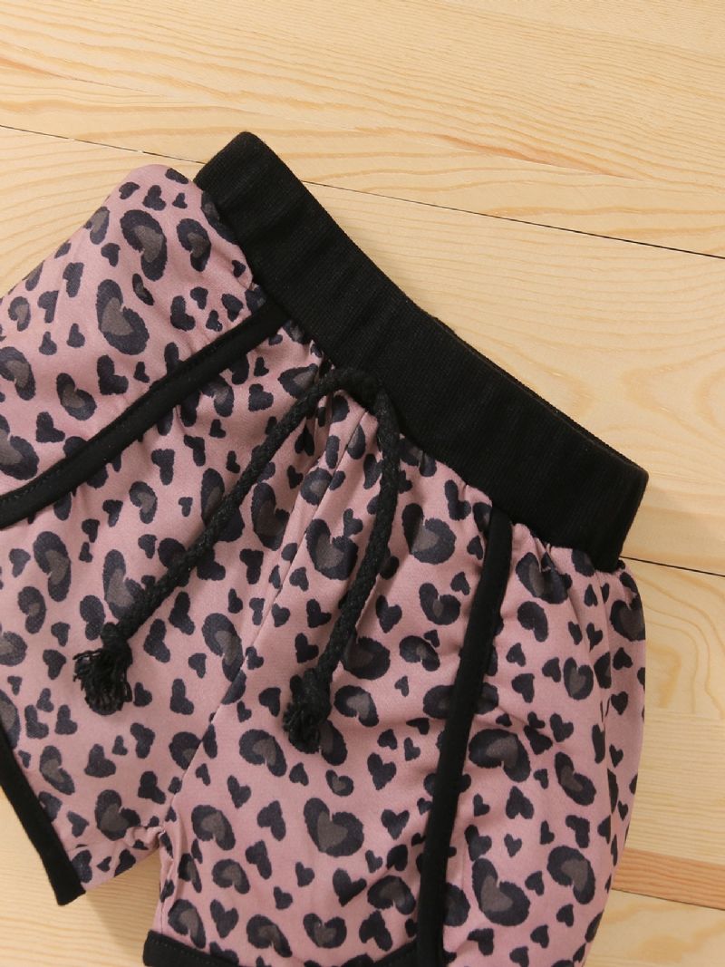 Småbørnspiger Bear Leopard Print Langærmet Sweatshirt Sweatpants Med Snoretræk