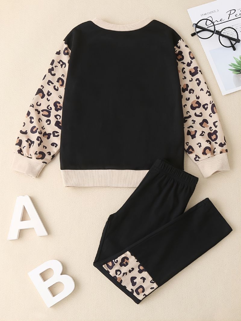 Småbørnspiger Sæt Vinter Casual Leopard Colorblock Langærmet Sweatshirt Sæt