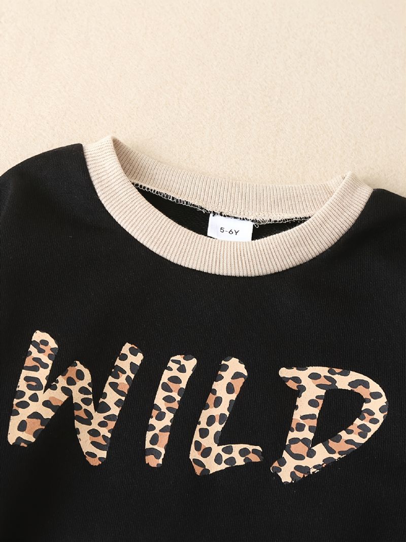 Småbørnspiger Sæt Vinter Casual Leopard Colorblock Langærmet Sweatshirt Sæt