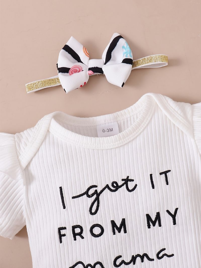 Toddler Baby Letter Print Bodysuit Rompers Med Sløjfe Pandebånd Til Piger