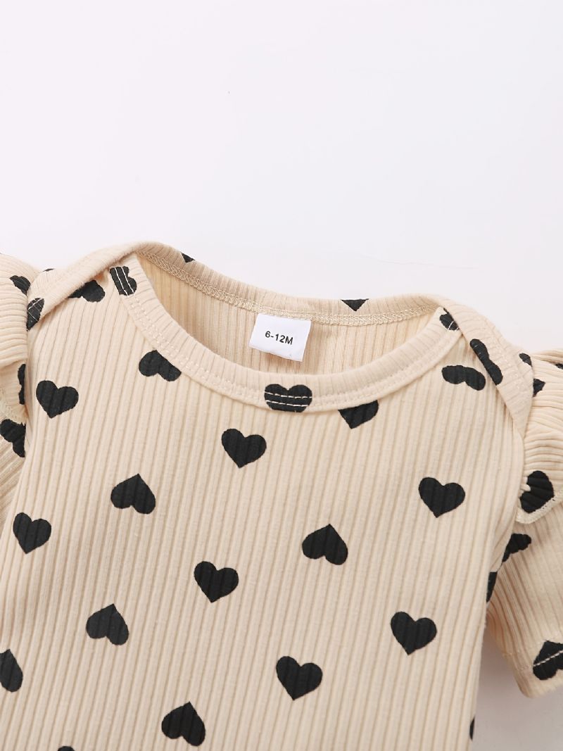 Toddler Baby Piger Heart Print Bodysuit + Buksesæt + Pandebånd Onesie Babytøj