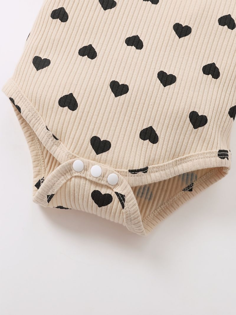 Toddler Baby Piger Heart Print Bodysuit + Buksesæt + Pandebånd Onesie Babytøj