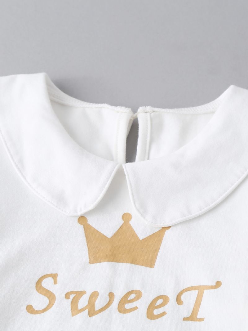 Toddler Baby Piger Letter Crown Print Top & Flæse Overall Kjole Sæt Børnetøj
