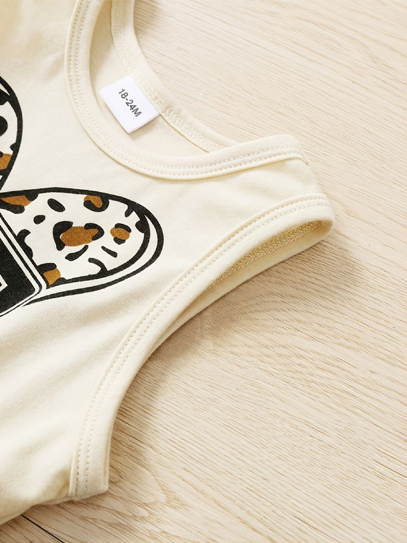 Toddler Børn Letter Print Patchwork Jumpsuit & Komfortabelt Langærmet Cardigansæt