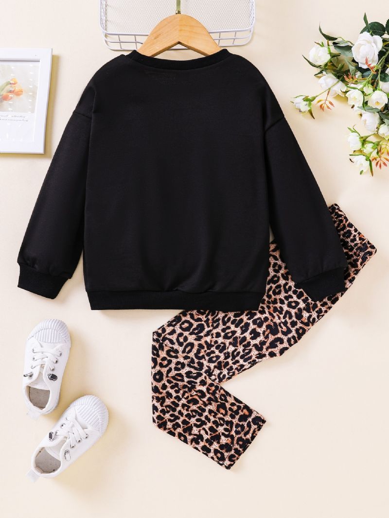 Toddler Piger Sweater Efterår Leopard Print Leggings Sort Suit