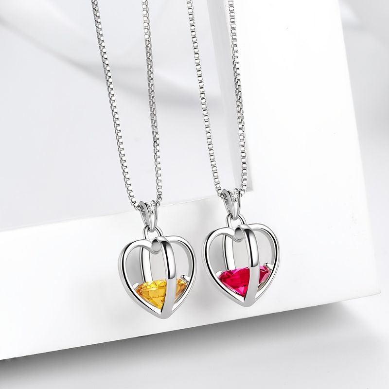 925 Sterling Sliver Love Heart Halskæde 3d Pendant Birthstone Halskæder Smykker Gaver Til Kvinder Piger