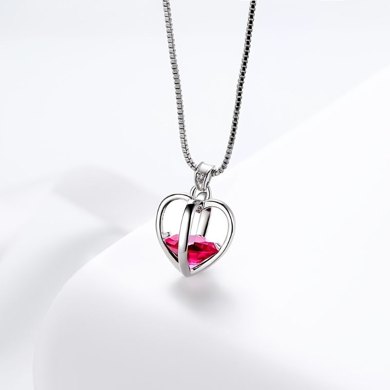 925 Sterling Sliver Love Heart Halskæde 3d Pendant Birthstone Halskæder Smykker Gaver Til Kvinder Piger