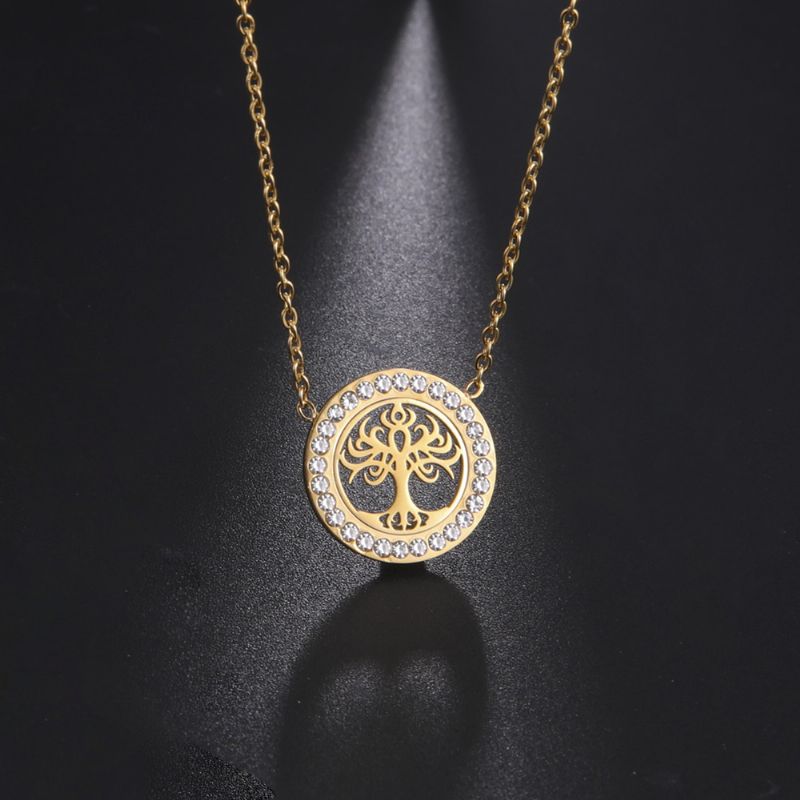 Klar Zircon Tree Of Life Rund Vedhæng Halskæde Til Kvinder Piger Rustfrit Stål Guld Farve Viking Choker Halskæder Gave