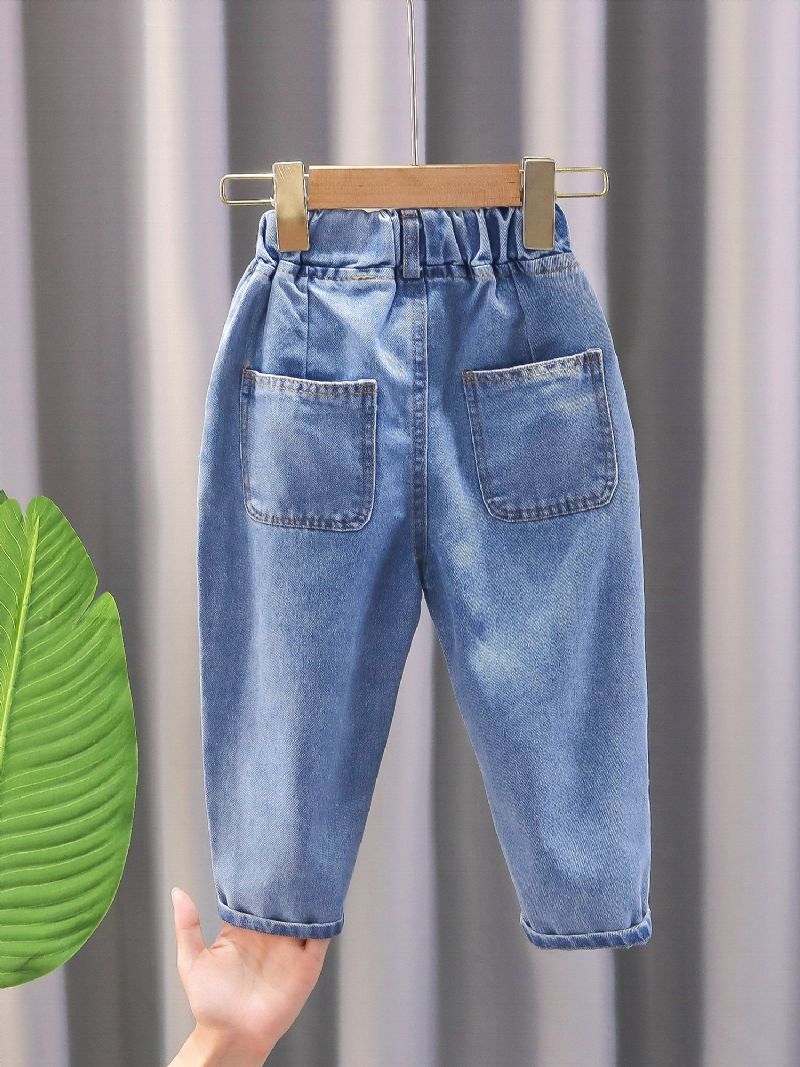 1 Stk Drenge Blå Casual Denim Jeans Med Lomme Til Vinter