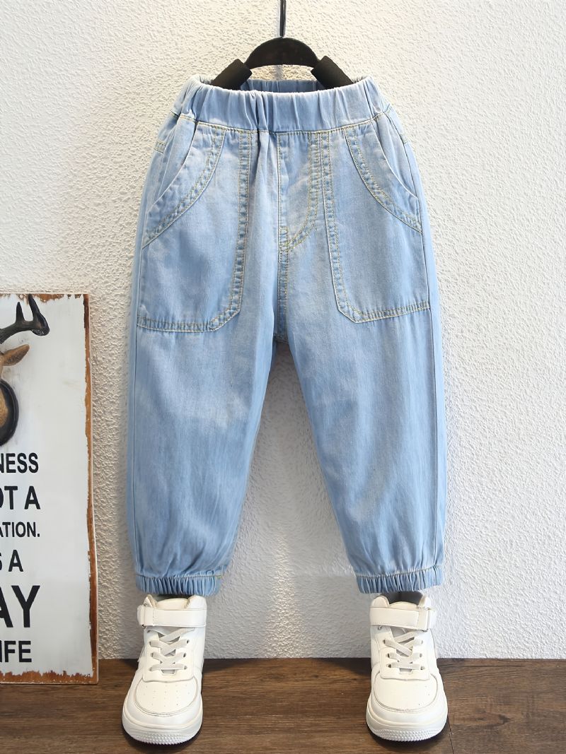 1 Stk Drenge Casual Denim Jeans Med Lomme Til Vinter