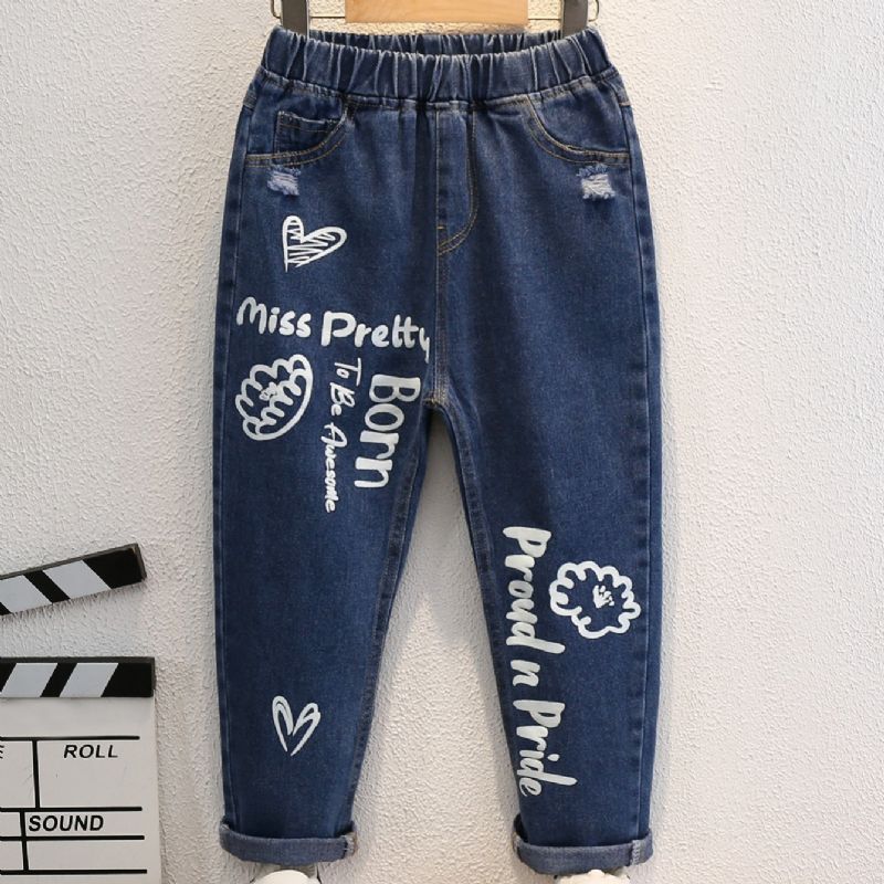 2023 Efterår Vinter Nye Børnetryk Denim Casual Jeans