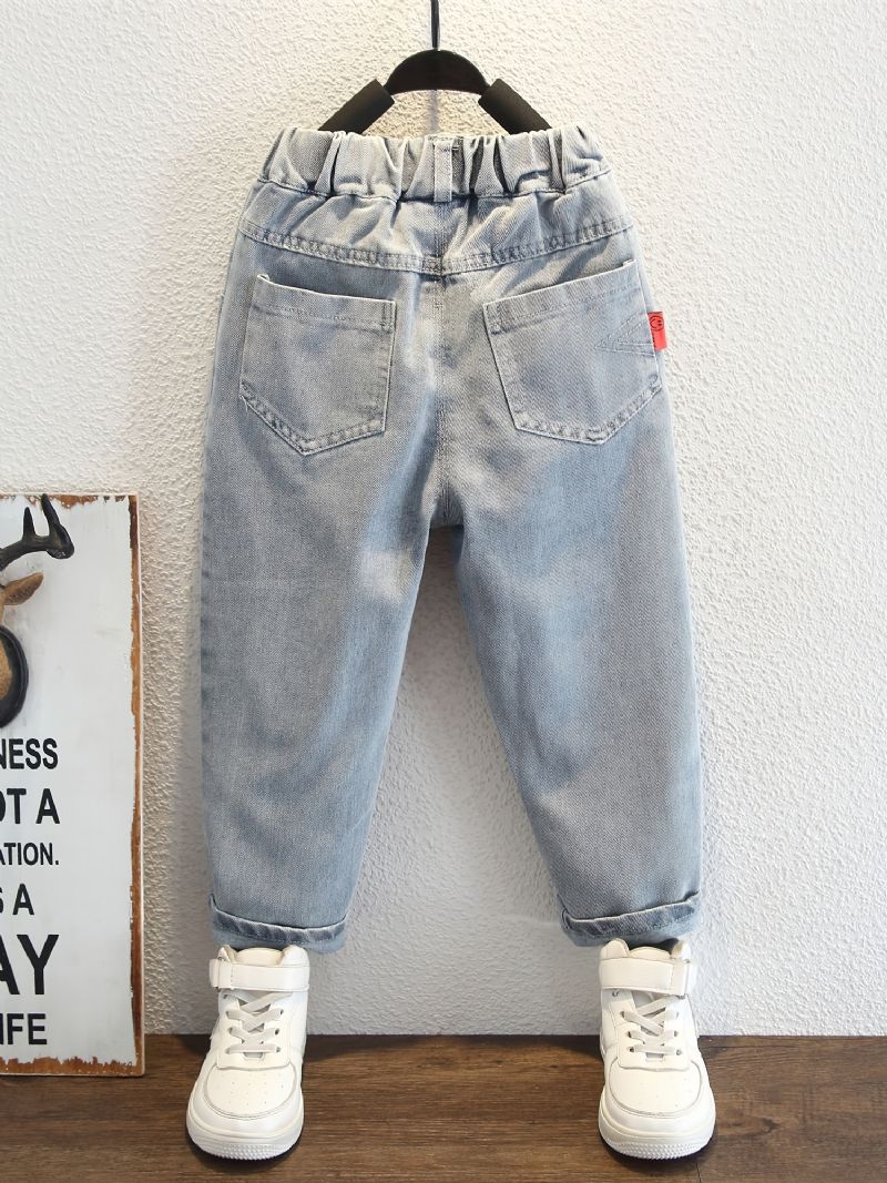 Baby Drenge Jeans Elastisk Talje Dinosaur Print Denimbukser Børnetøj