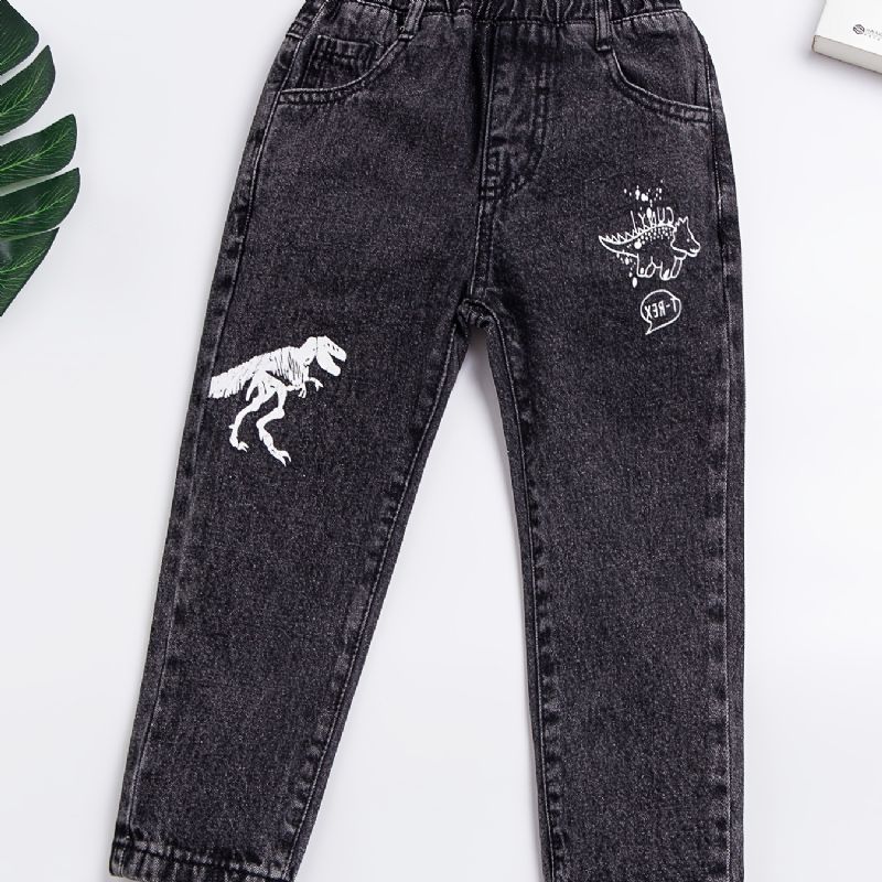 Baby Drenge Retro Jeans Casual Dinosaur Print Elastiske Talje Denimbukser Børnetøj