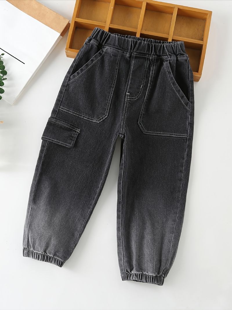 Baby-drenge Tilspidsede Jeans Med Elastisk Linning Og Lommer