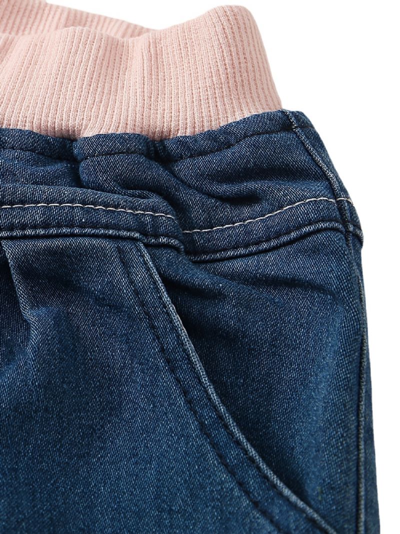 Baby Piger Jeans Elastik Talje Kat Broderede Bukser Børnetøj