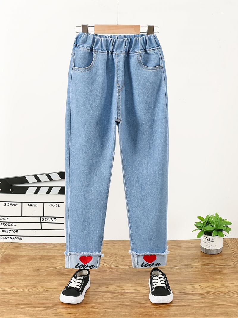 Babypiger Denim Casual Jeans Broderi Forår Efterår