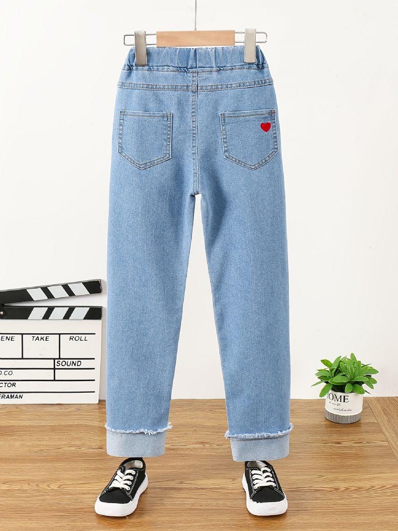 Babypiger Denim Casual Jeans Broderi Forår Efterår