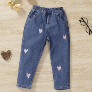 Babypiger Jeans Casual Heart Brodery Bukser Børnetøj