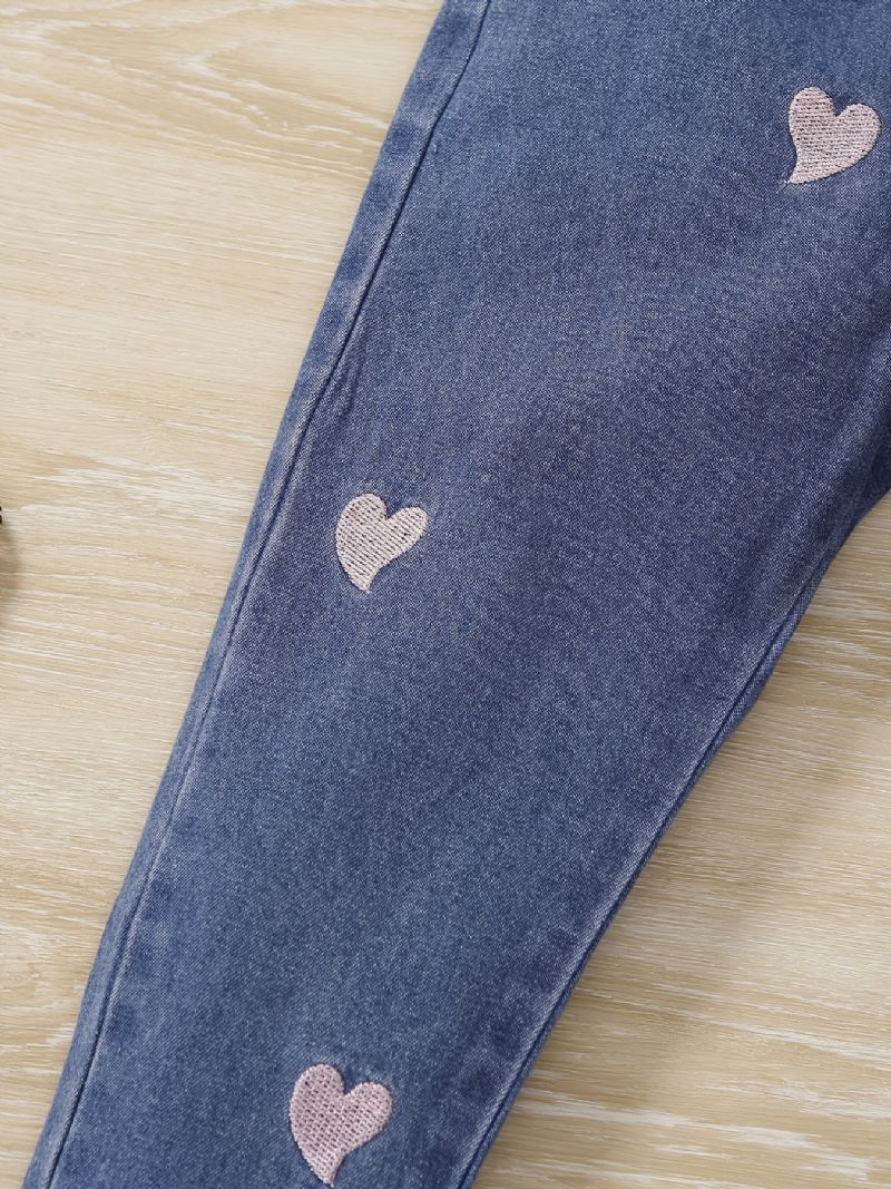 Babypiger Jeans Casual Heart Brodery Bukser Børnetøj