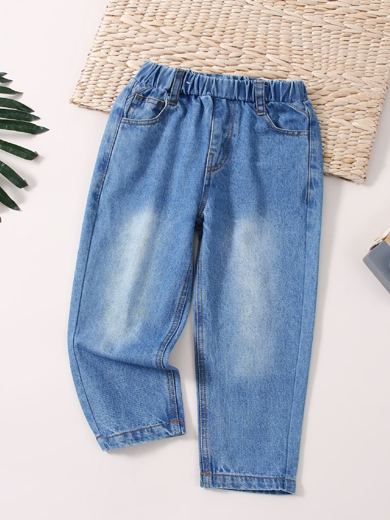 Babypiger Retro Jeans Casual Ensfarvede Elastiske Talje Denimbukser Børnetøj