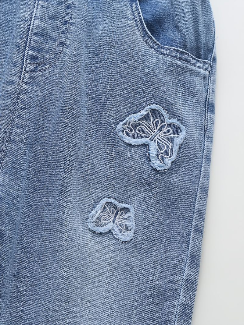 Babypiger Tilspidsede Jeans Med Sommerfugletryk Elastisk Linning Til Efterår Og Vinter Nyhed