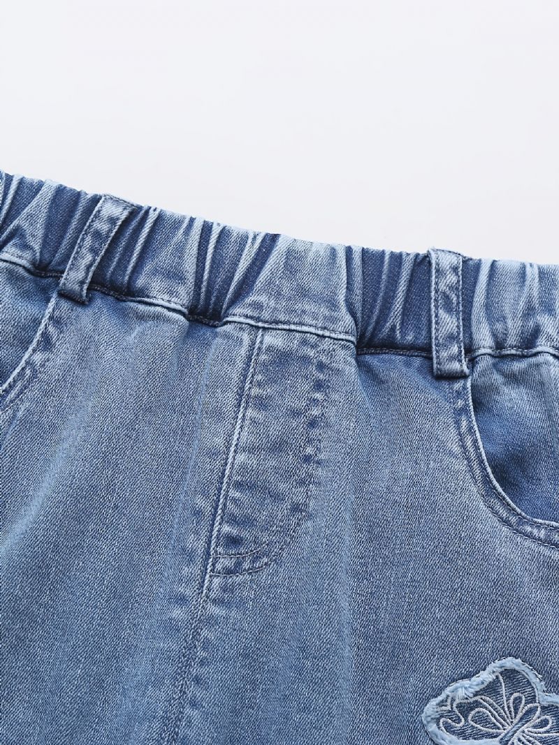 Babypiger Tilspidsede Jeans Med Sommerfugletryk Elastisk Linning Til Efterår Og Vinter Nyhed