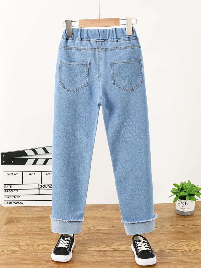 Børn Piger Casual Denim Cartoon Bear Print Jeans Forår Efterår