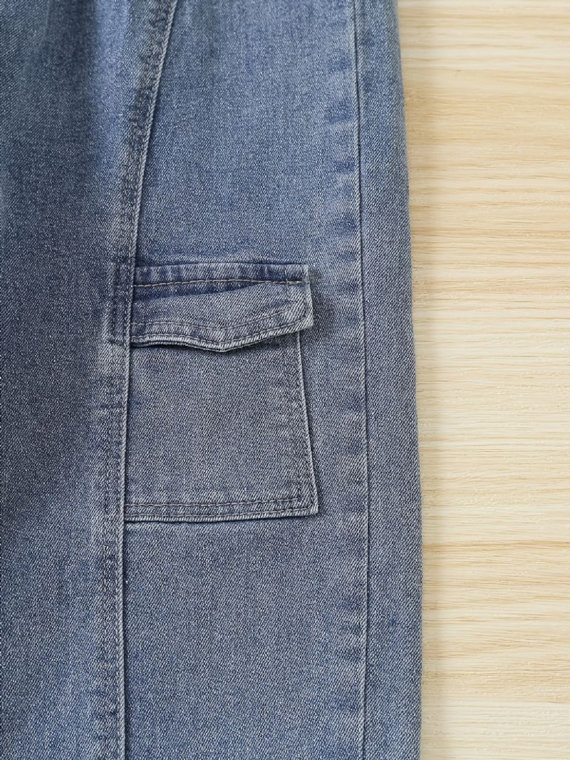 Børn Teenagere Drenge Tilspidsede Jeans Med Elastisk Linning