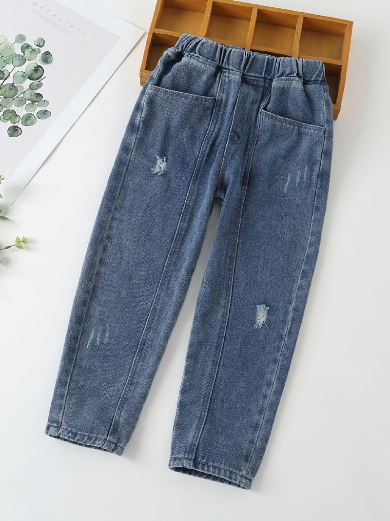 Børn Teenagere Piger Jeans Med Elastisk Linning Og Lommer