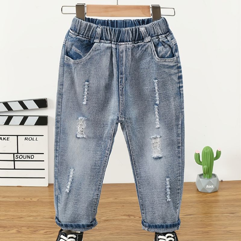 Børne Denim Casual Ripped Jeans Forår Efterår